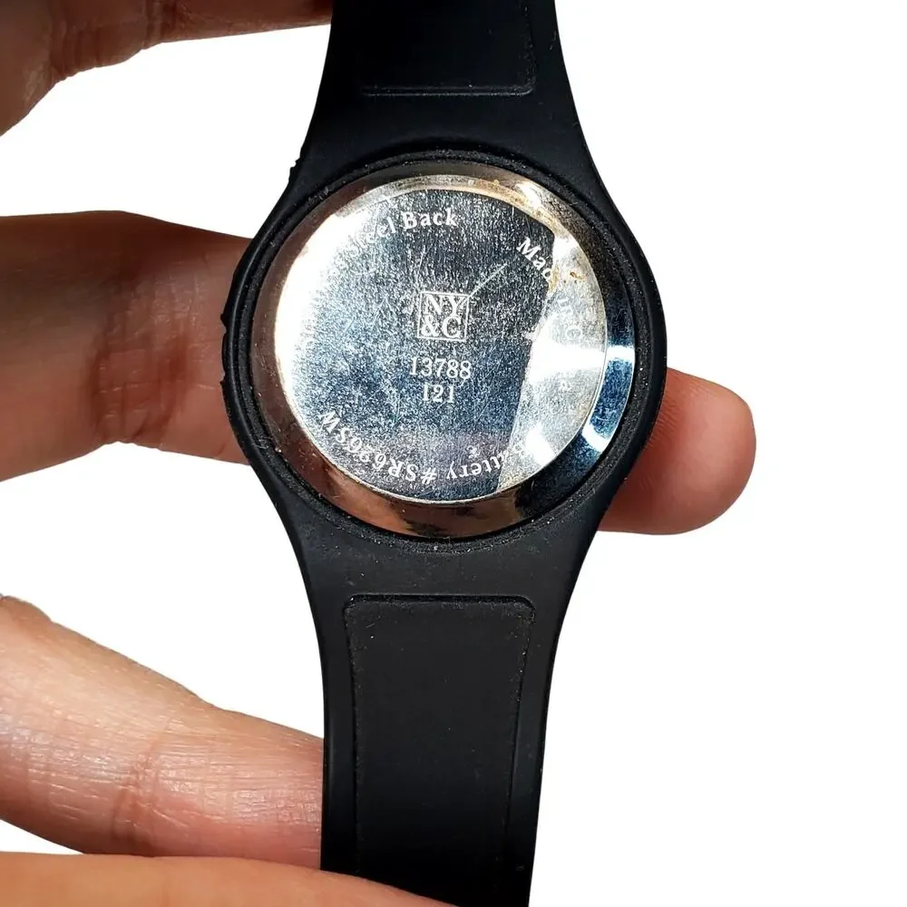 New York & Company Polka Dotted Watch Black Buckle Band Analog